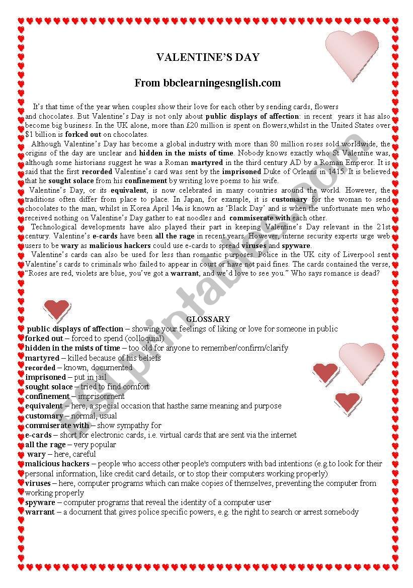 Valentines day worksheet