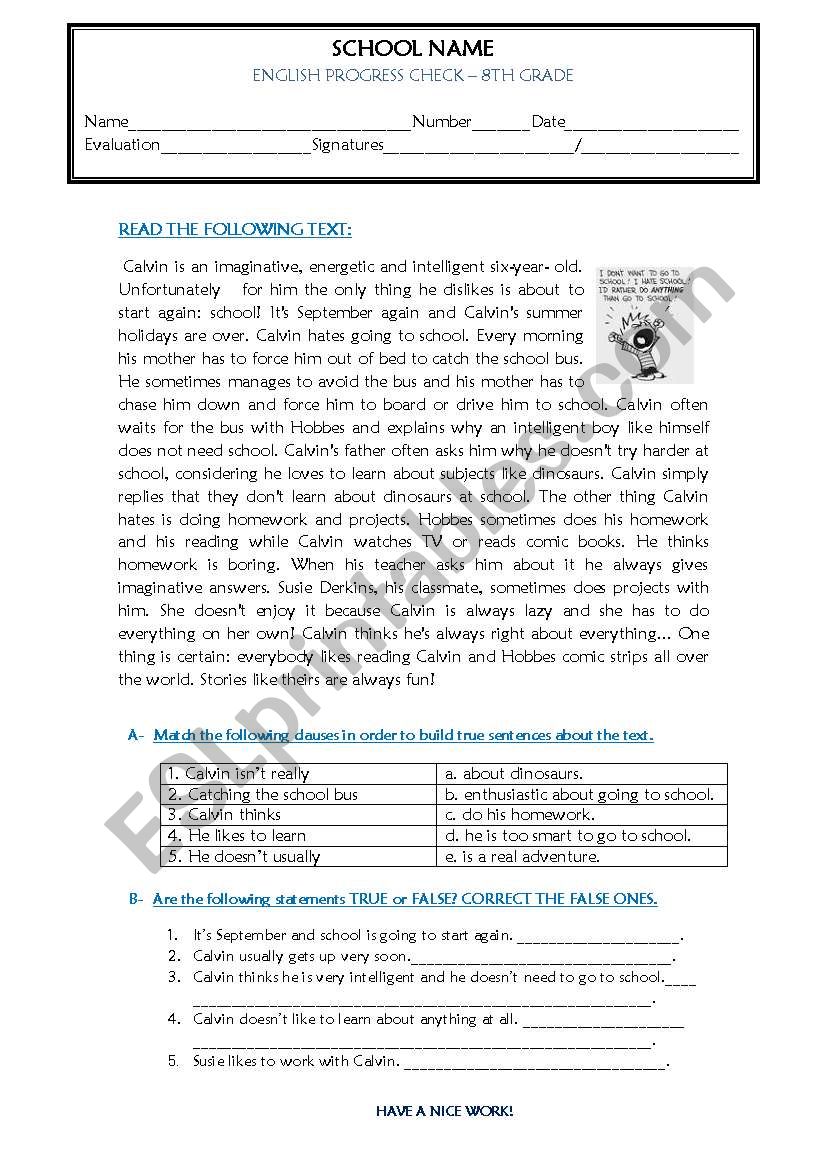 TEST GRADE 8 worksheet