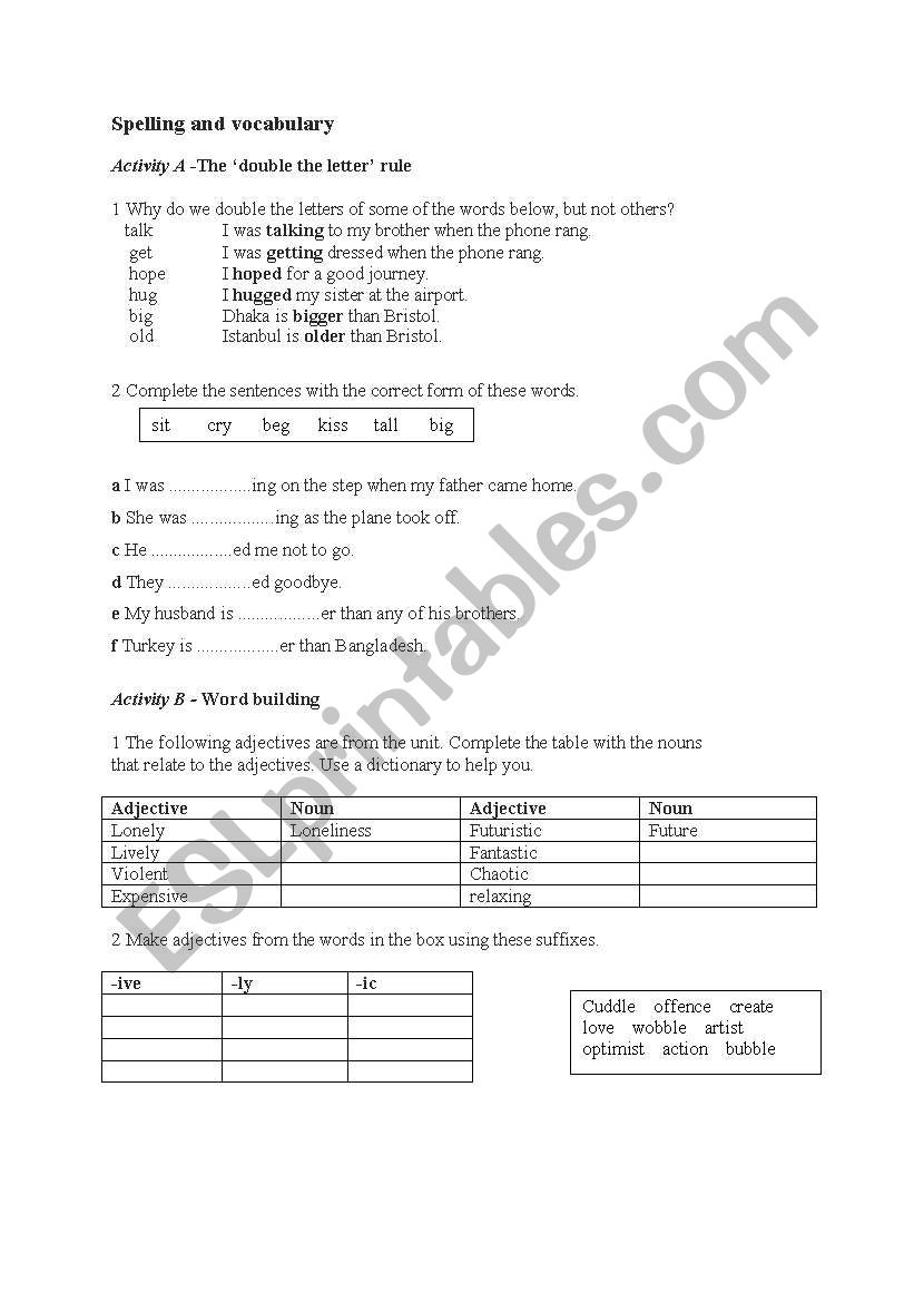 Spelling Rule worksheet