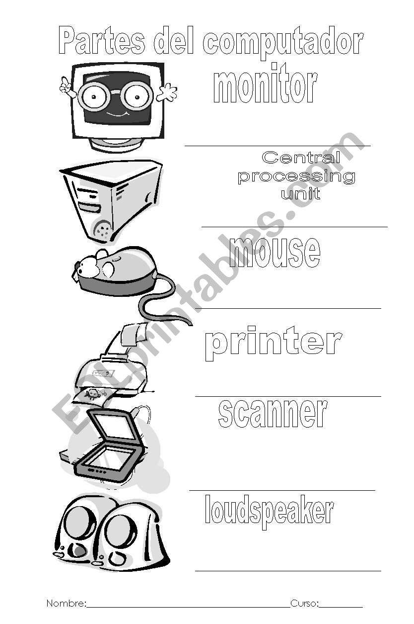 Parts of computer worksheet