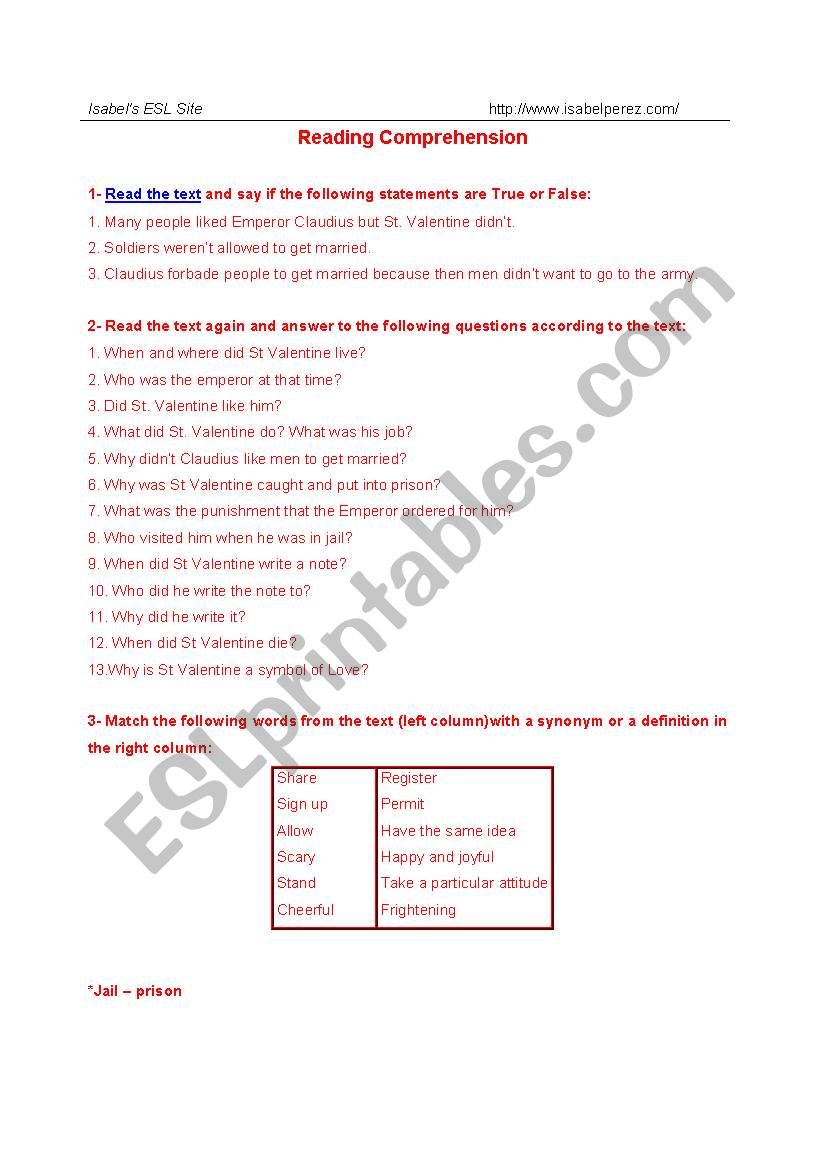 valentine question worksheet