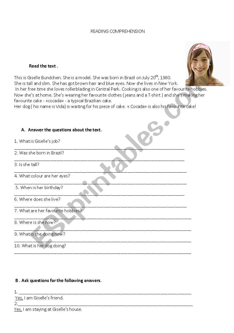 reading comprehension worksheet