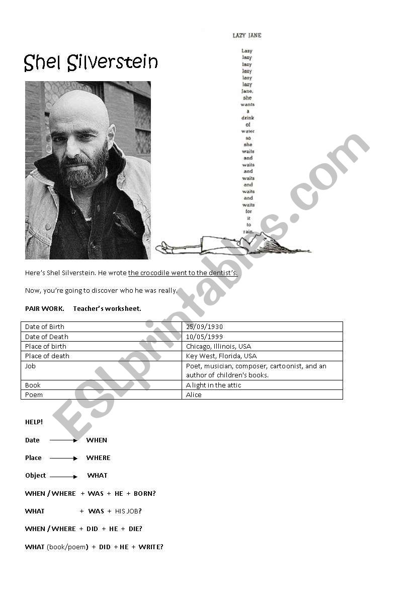 Shel Silverstein worksheet