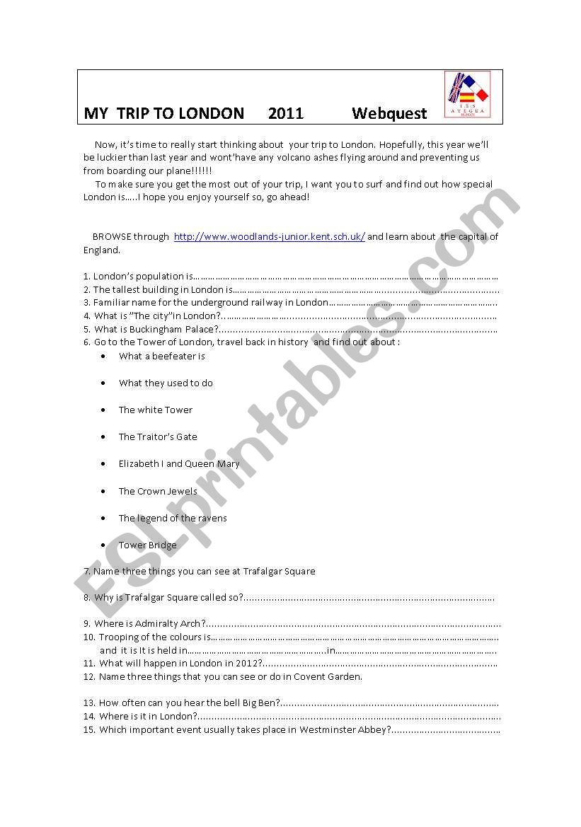 A trip to London     webquest worksheet