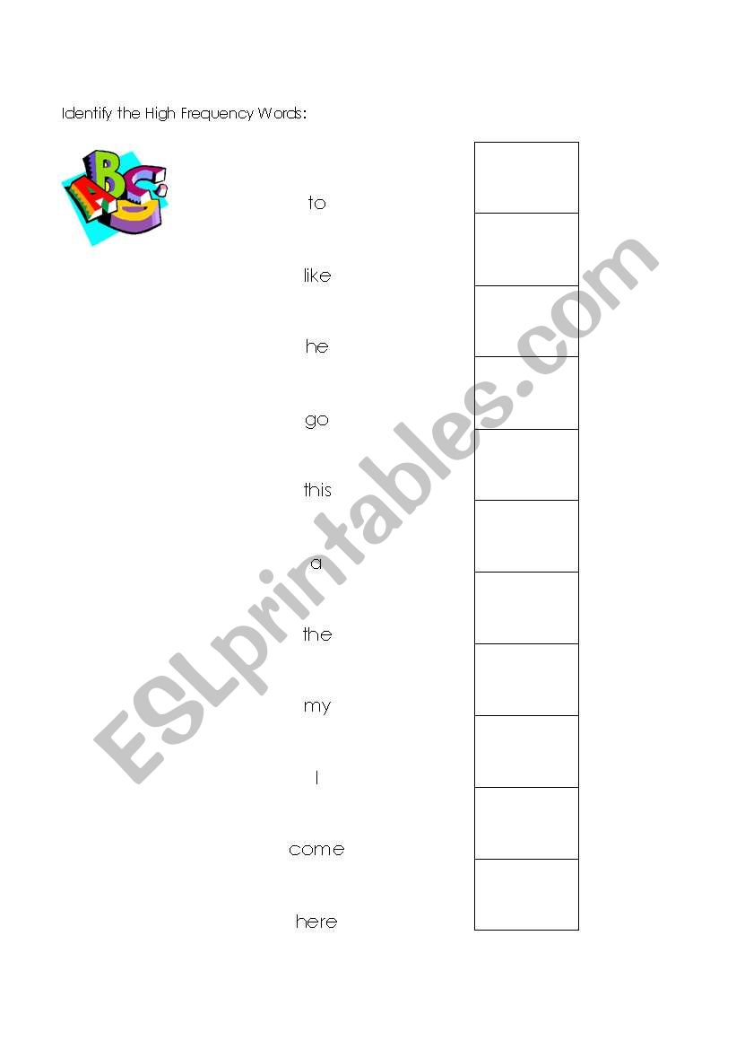 Choose High Frequency Words worksheet