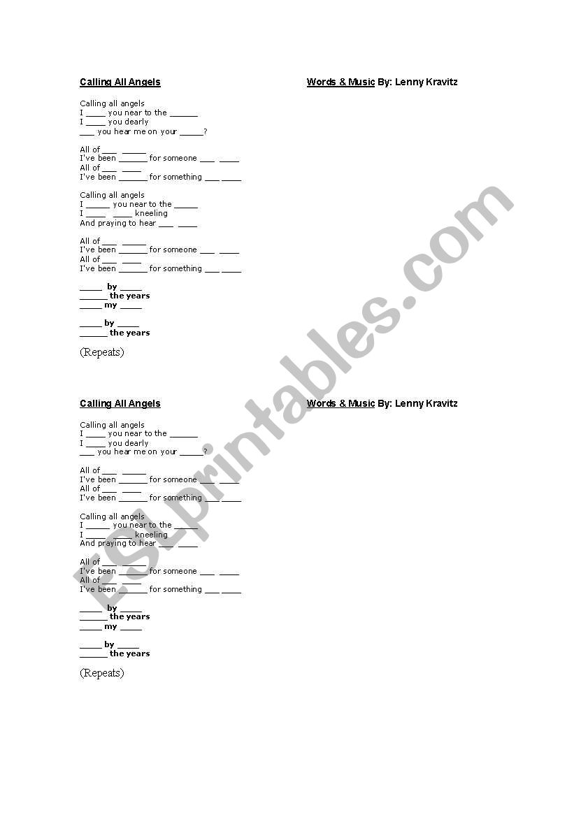 calling all angels worksheet