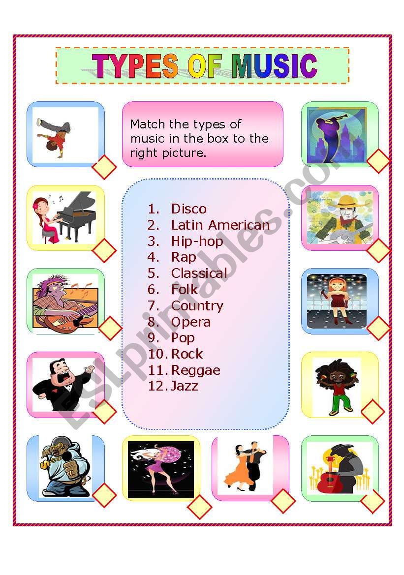 Questions about music. Жанры музыки Worksheets. Types of Music Worksheets. Music Vocabulary exercises. Виды музыки на английском.