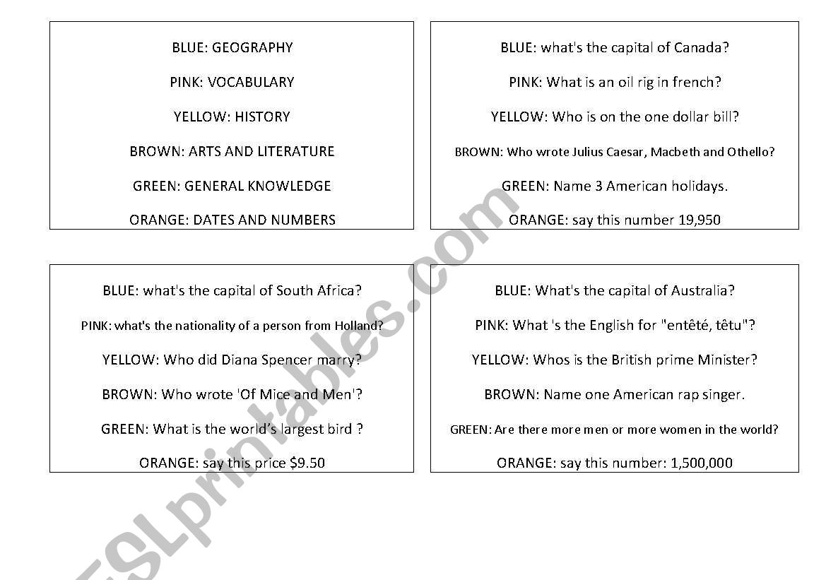 Revisions withTrivial Pursuit worksheet