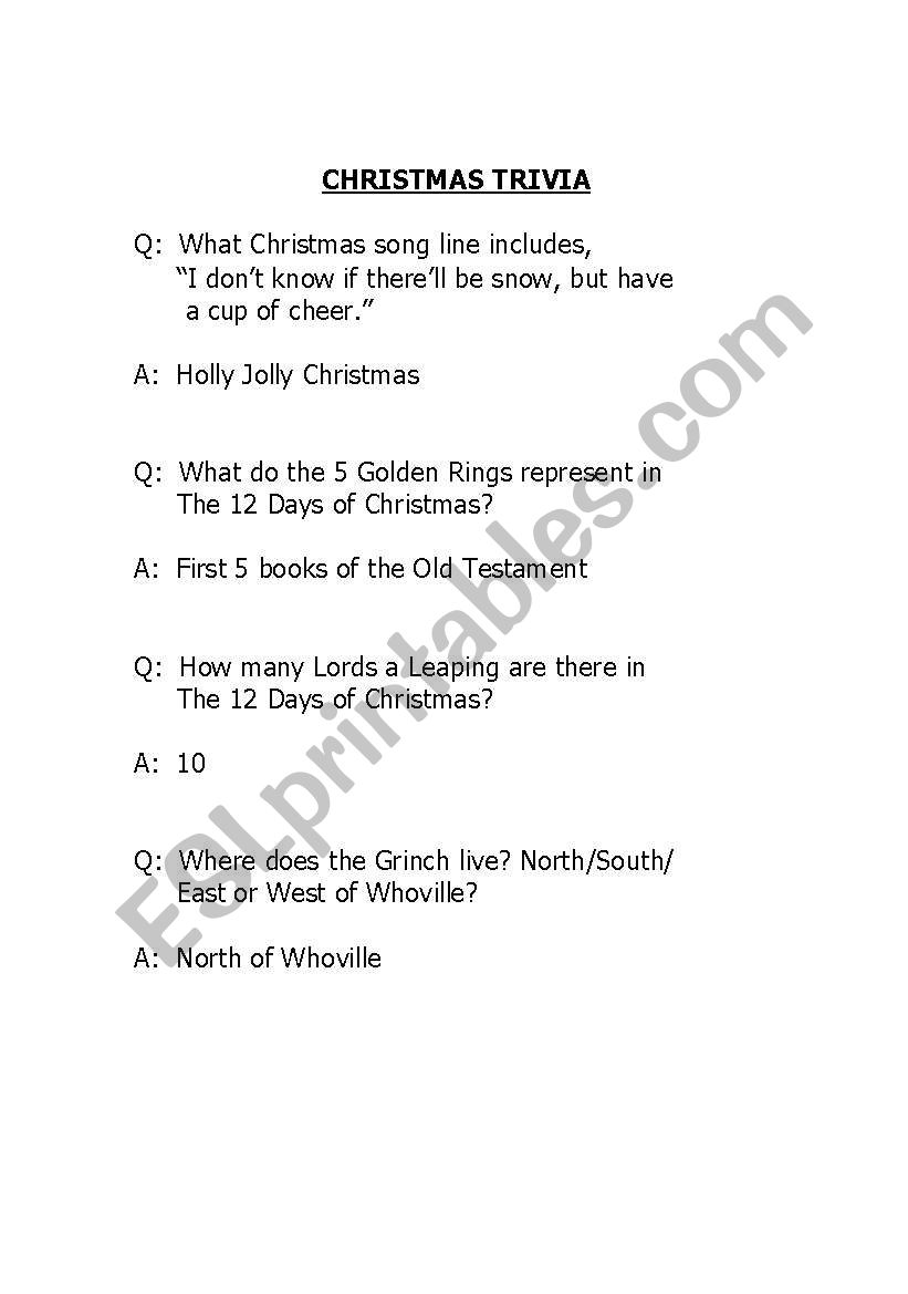 Christmas Trivia worksheet