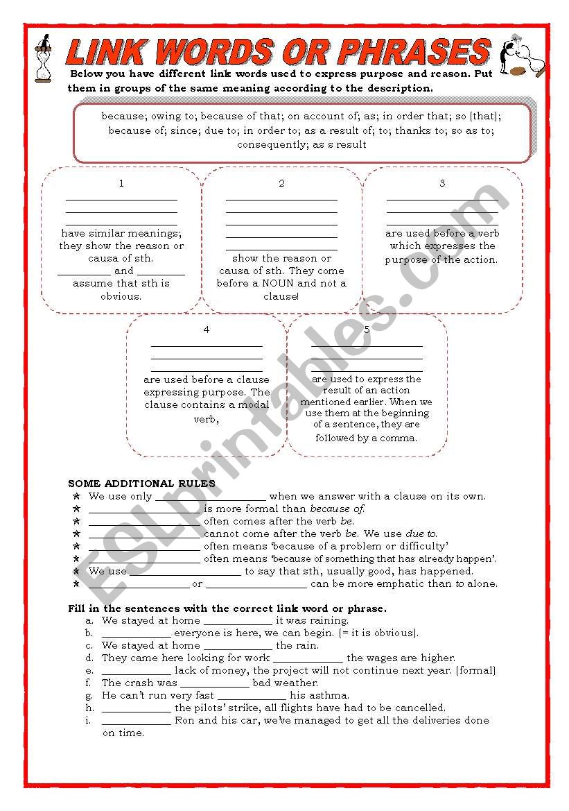 linking words  worksheet