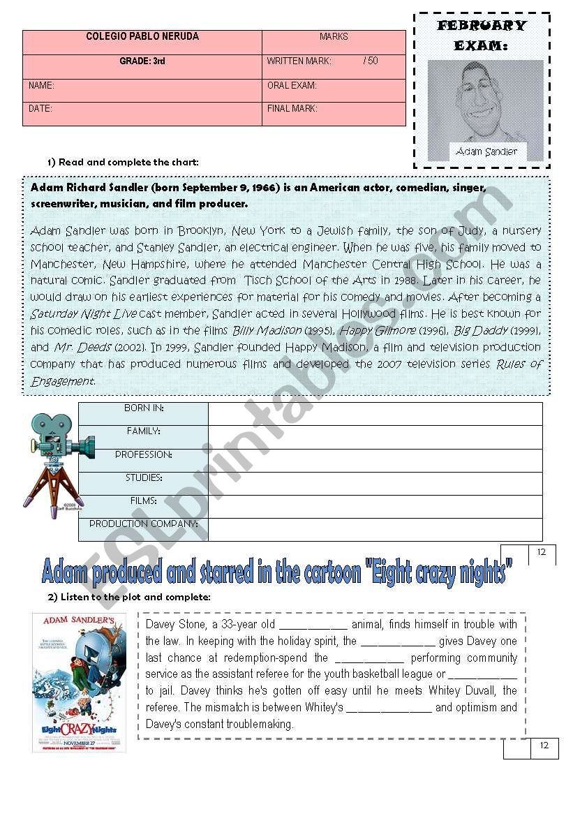 Adam Sandler Test worksheet