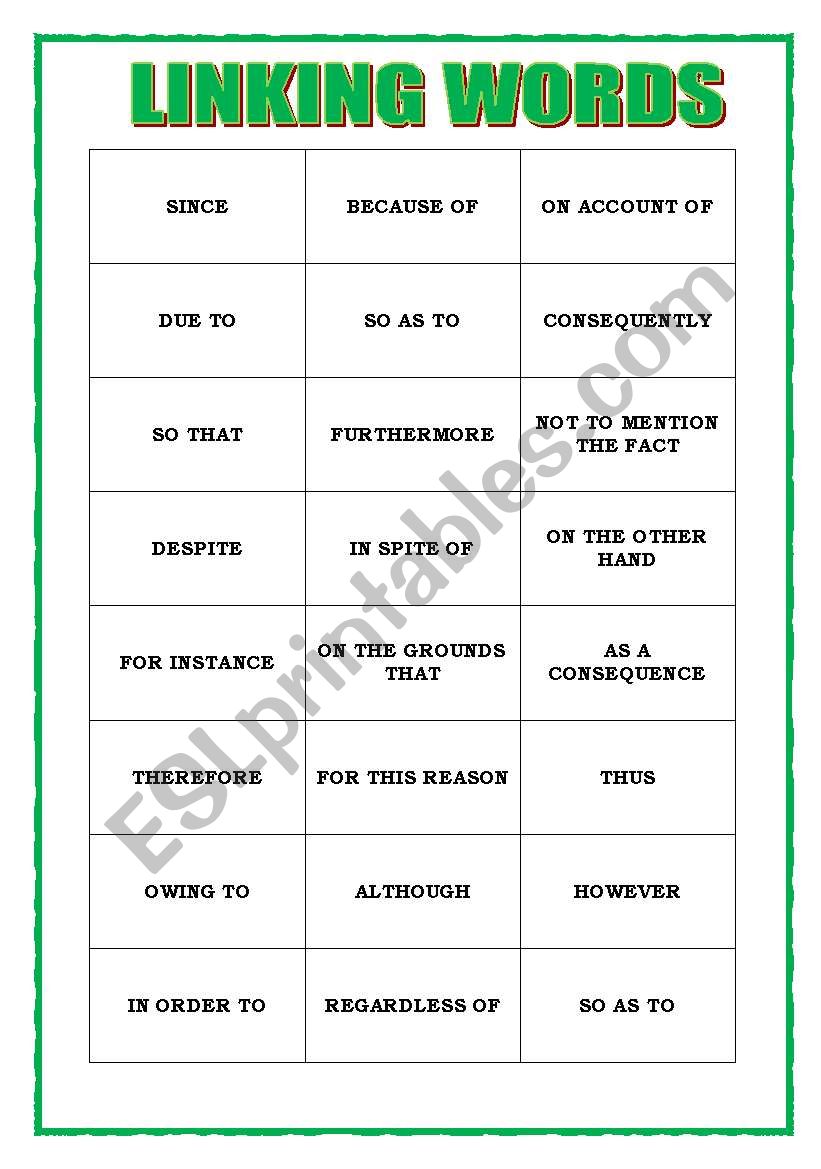 LINKING WORDS GAME  worksheet