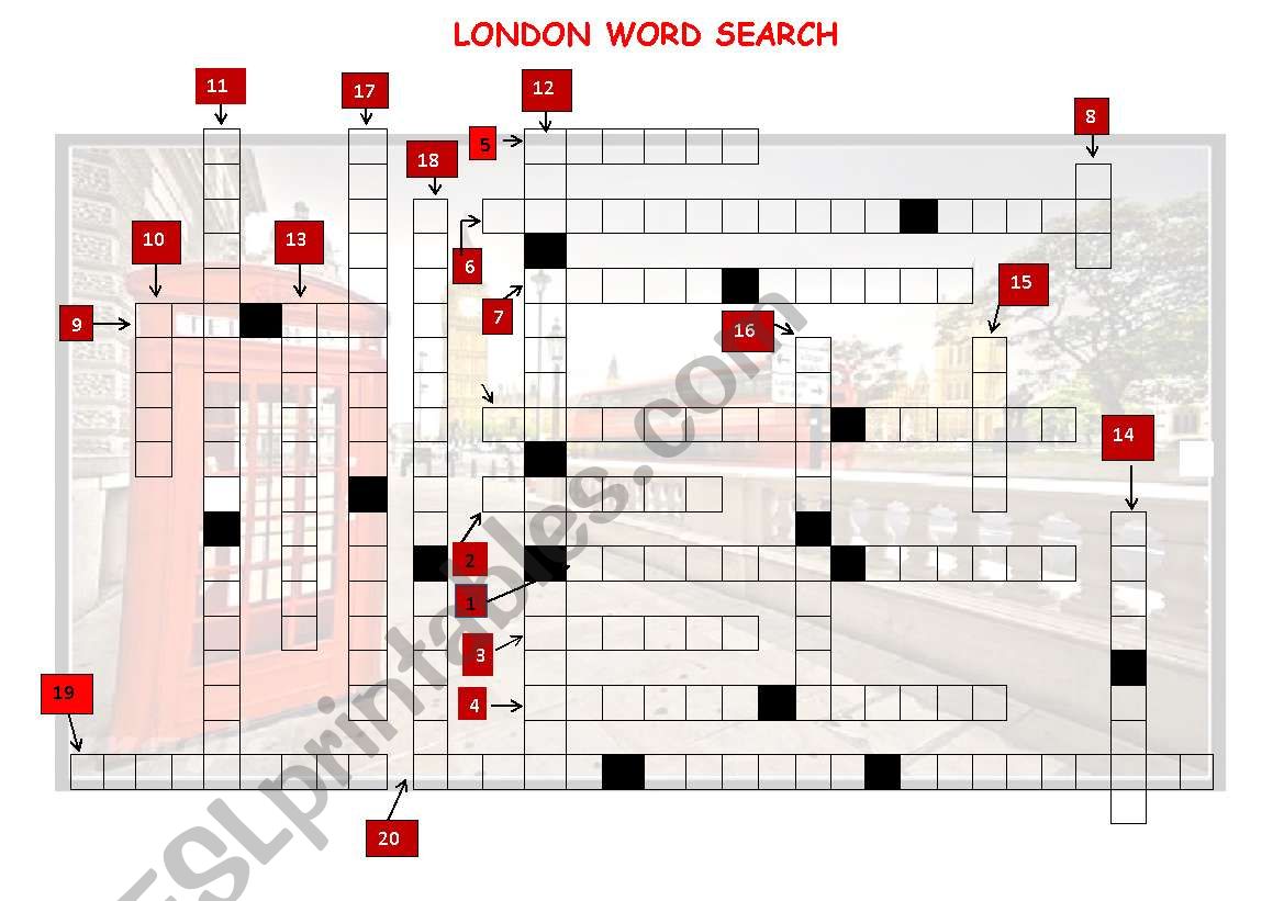 London word search worksheet