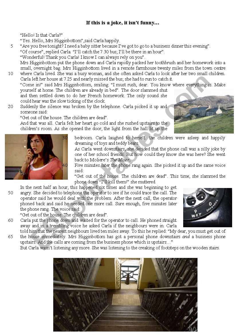 Urban legend: the babysitter  worksheet