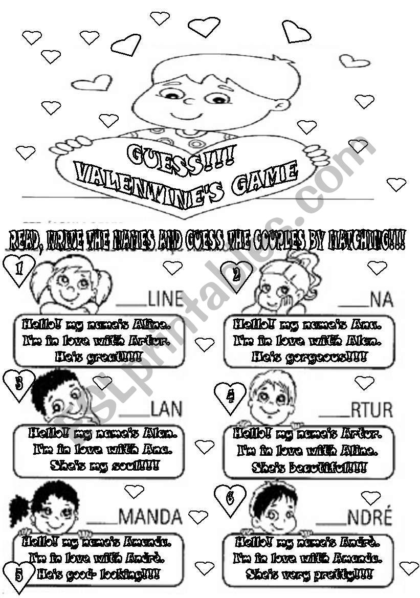 GUESS/ VALENTINES GAME/ EASY worksheet