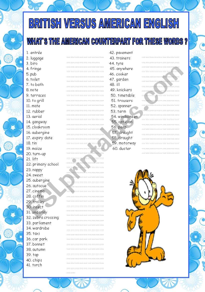 British Versus American English What S The American Counterpart For These Words 40 Words Key Included Esl Worksheet By Bermudenze British Versus American English What S The American Counterpart For These Words 40 Words Key Included Esl Worksheet By Bermudenze