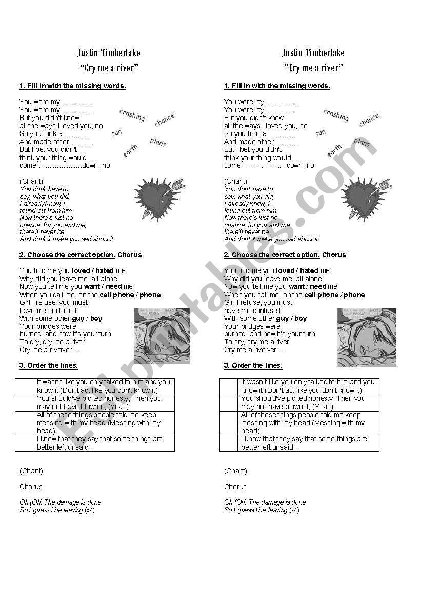 Cry Me a River worksheet