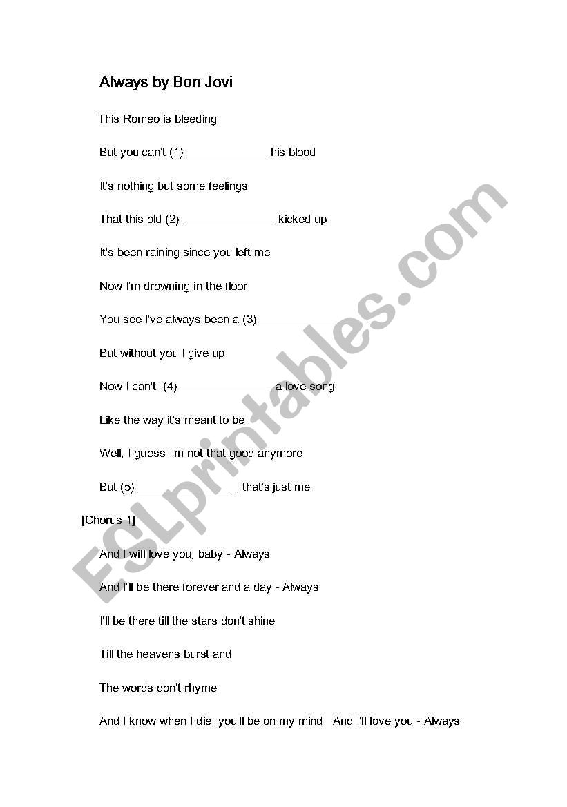 Always by Bon Jovi worksheet