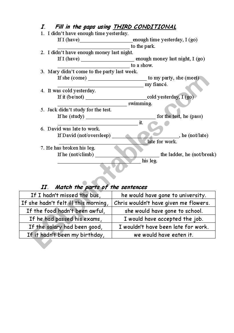 conditional 3, writing worksheet