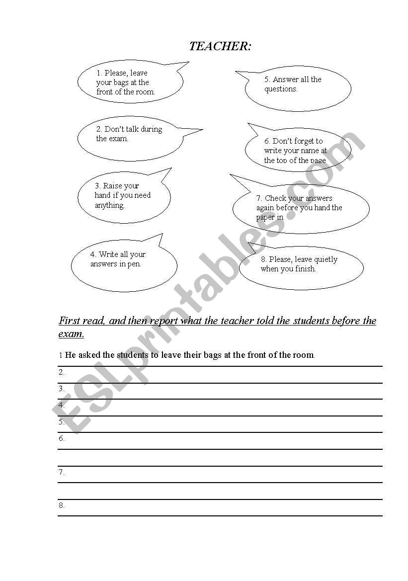 reported speech worksheet