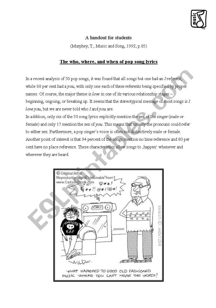Song Lyrics Analysis - Discourse Analysis for Teenagers