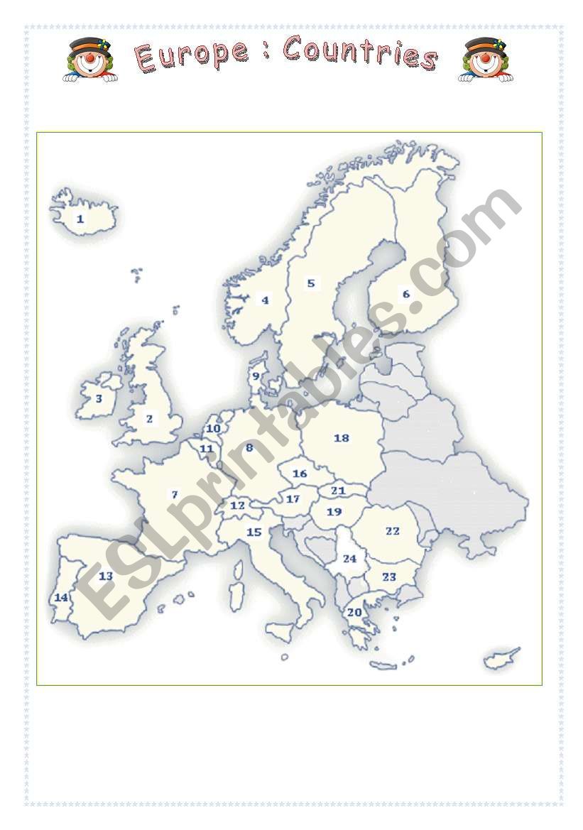 Europe : Countries and cities worksheet