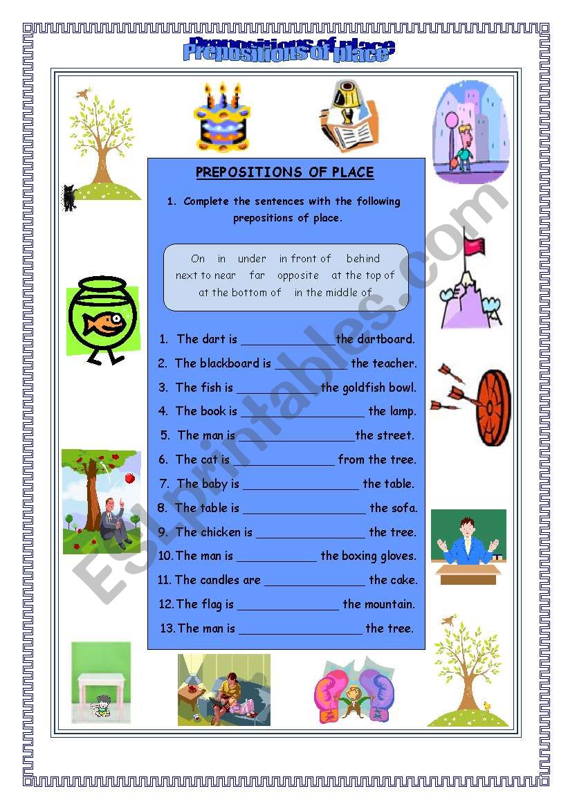 Prepositions of place worksheet