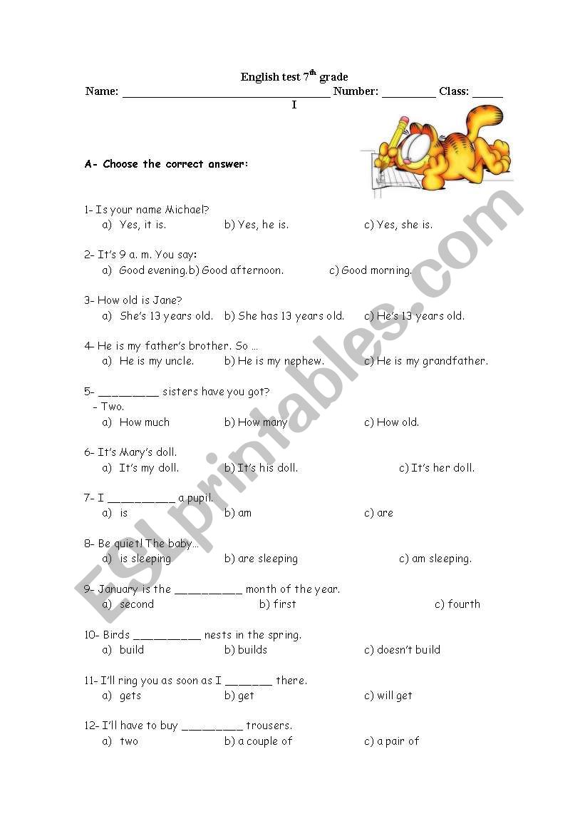 8th Grade Test ESL Worksheet By Camadia