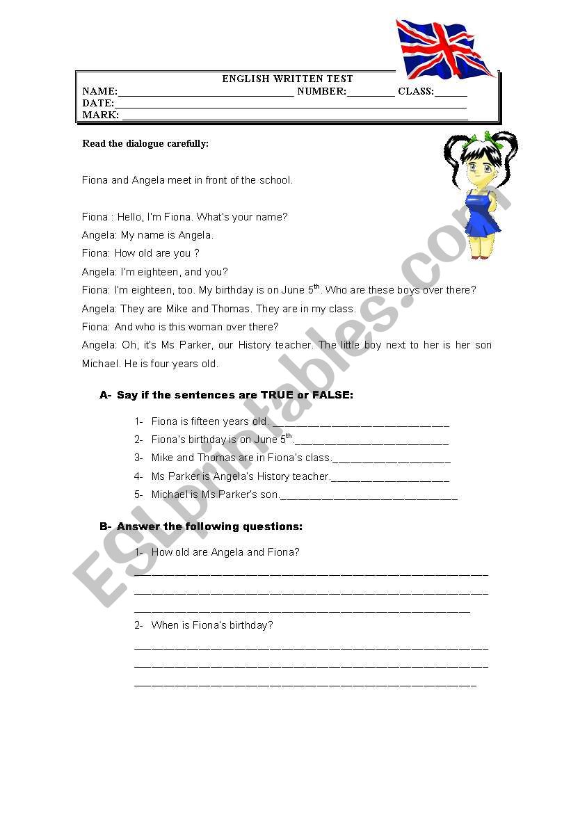 english test worksheet