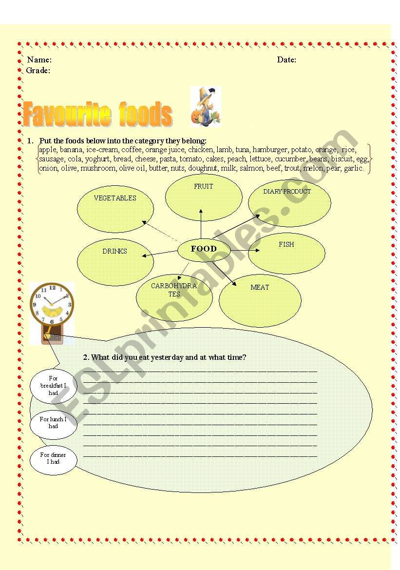 favourite food worksheet