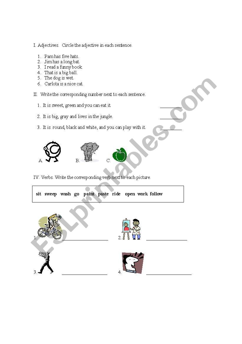 Adjectives Worksheets worksheet