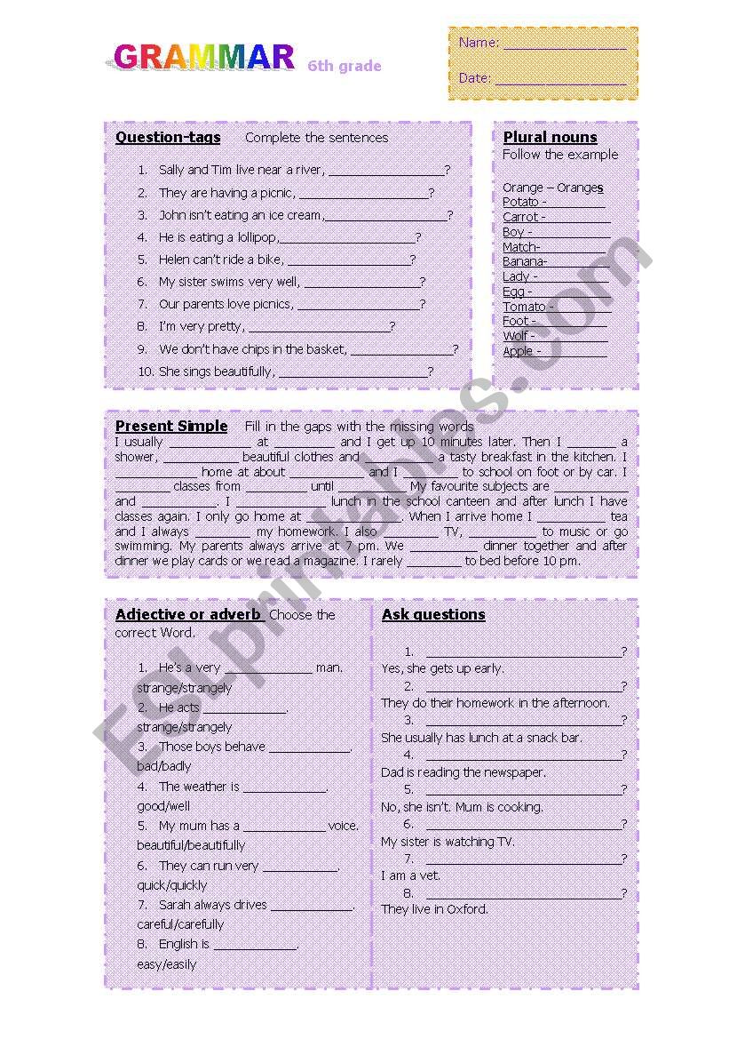 Revising grammar worksheet