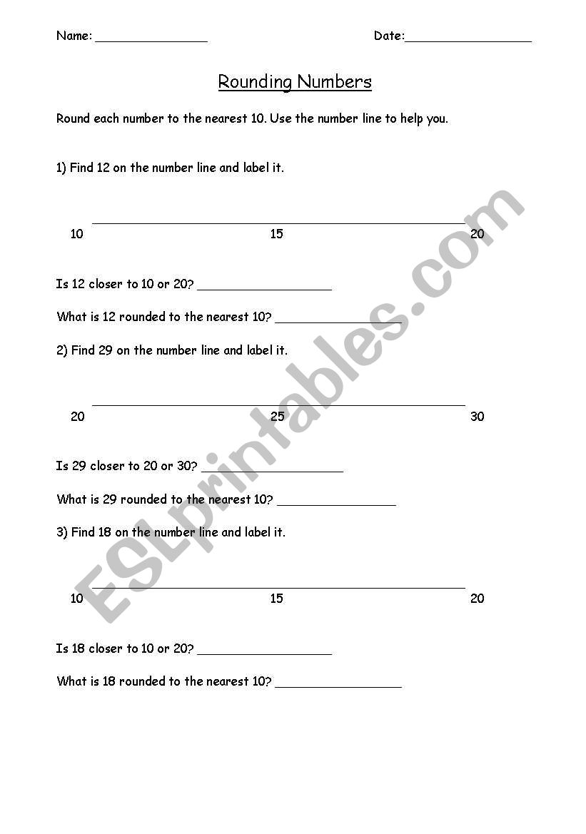 Rounding numbers worksheet