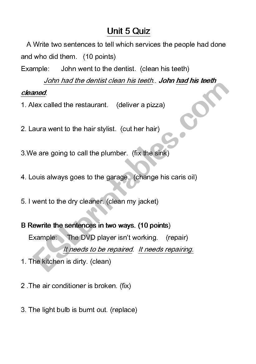 Need +Participle worksheet