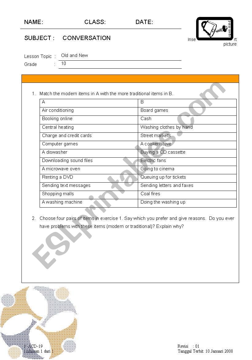 Old and New worksheet