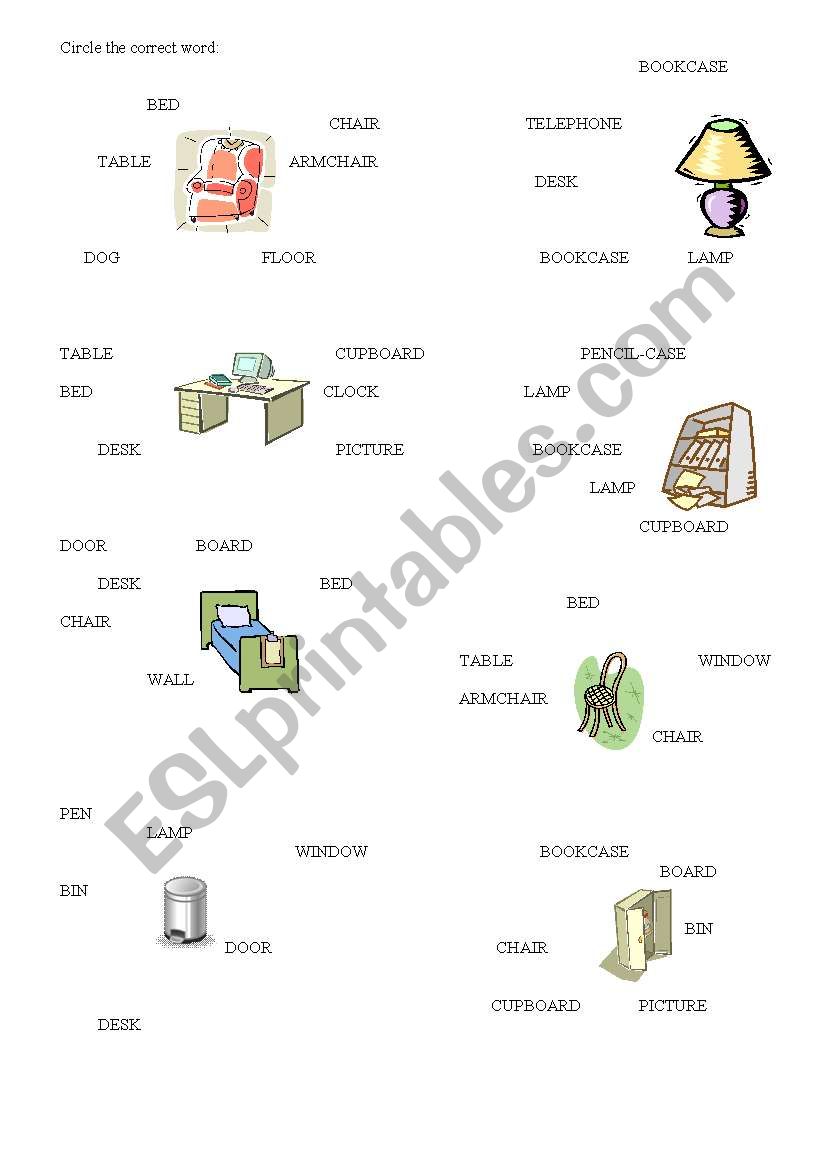 furniture worksheet