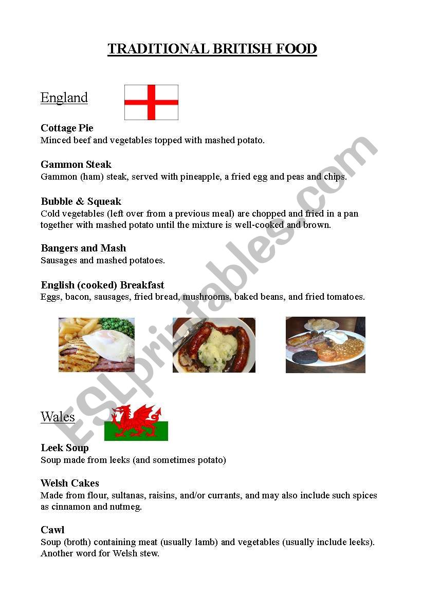 Traditional British Food worksheet