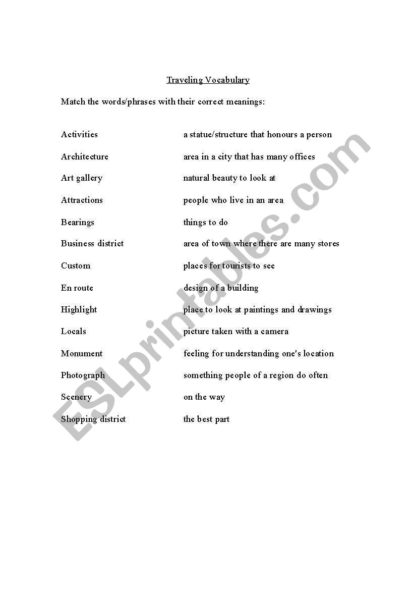 Travel Vocabulary  worksheet