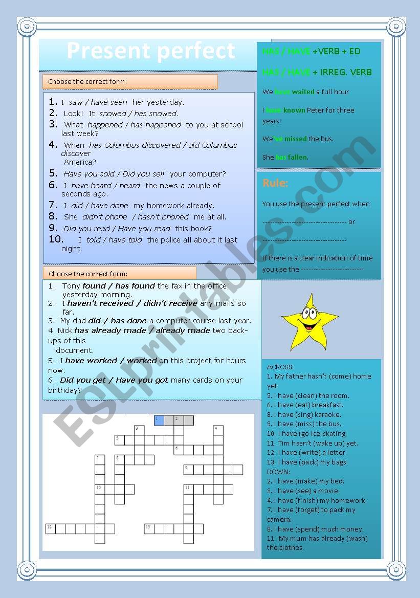 Present perfect worksheet