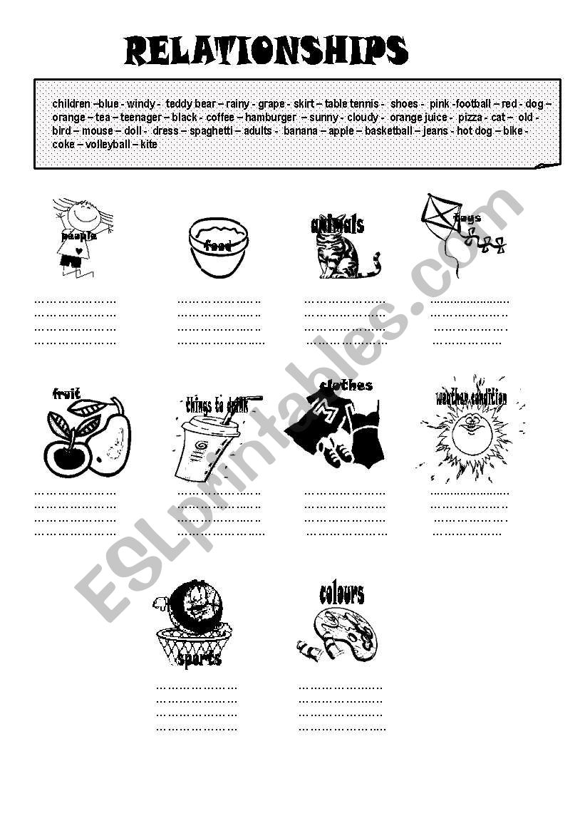 Relationships worksheet