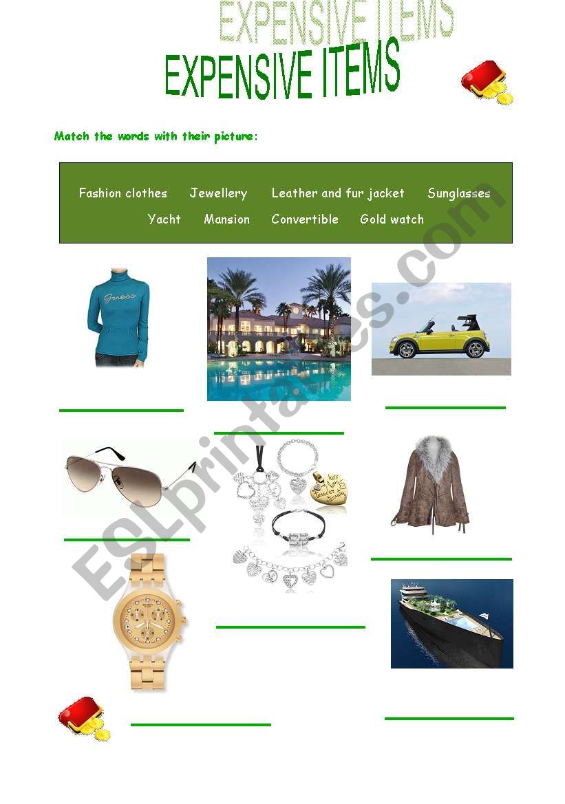 Expensive items worksheet