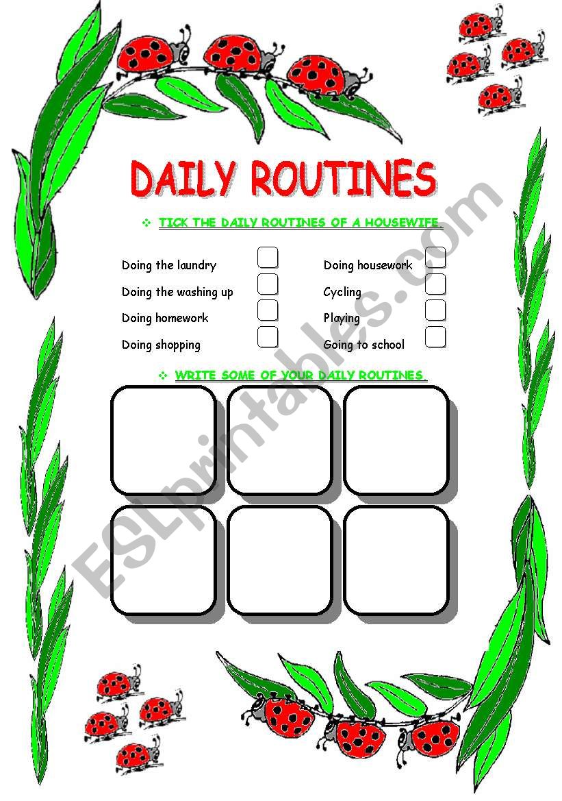 daily routines 4 pages worksheet