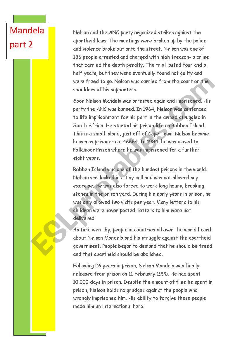 Nelson Mandela part2 worksheet