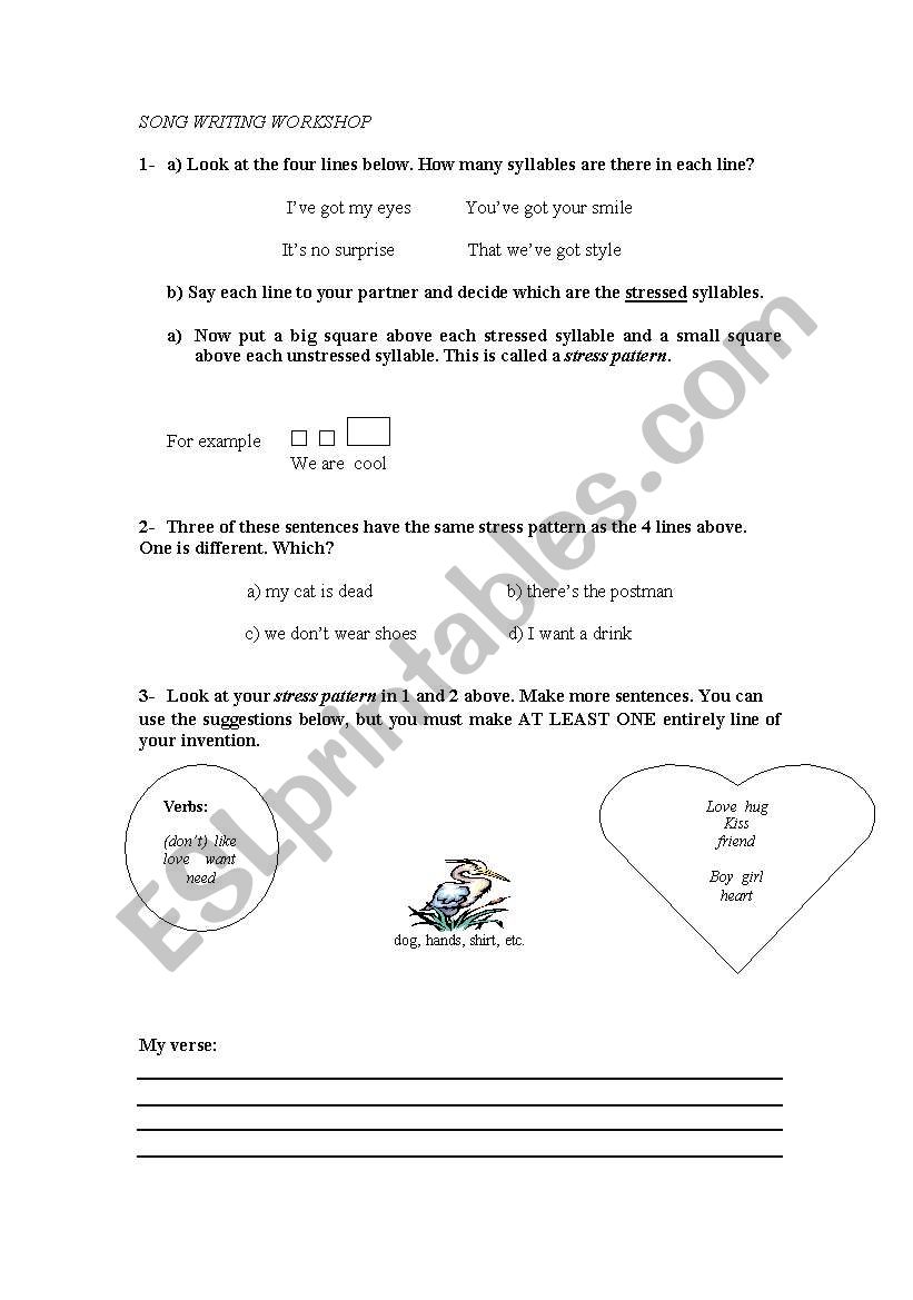 Song Writing Workshop worksheet