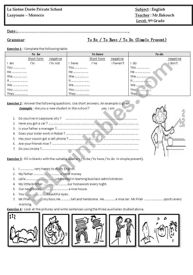 to be / to have / to do  worksheet