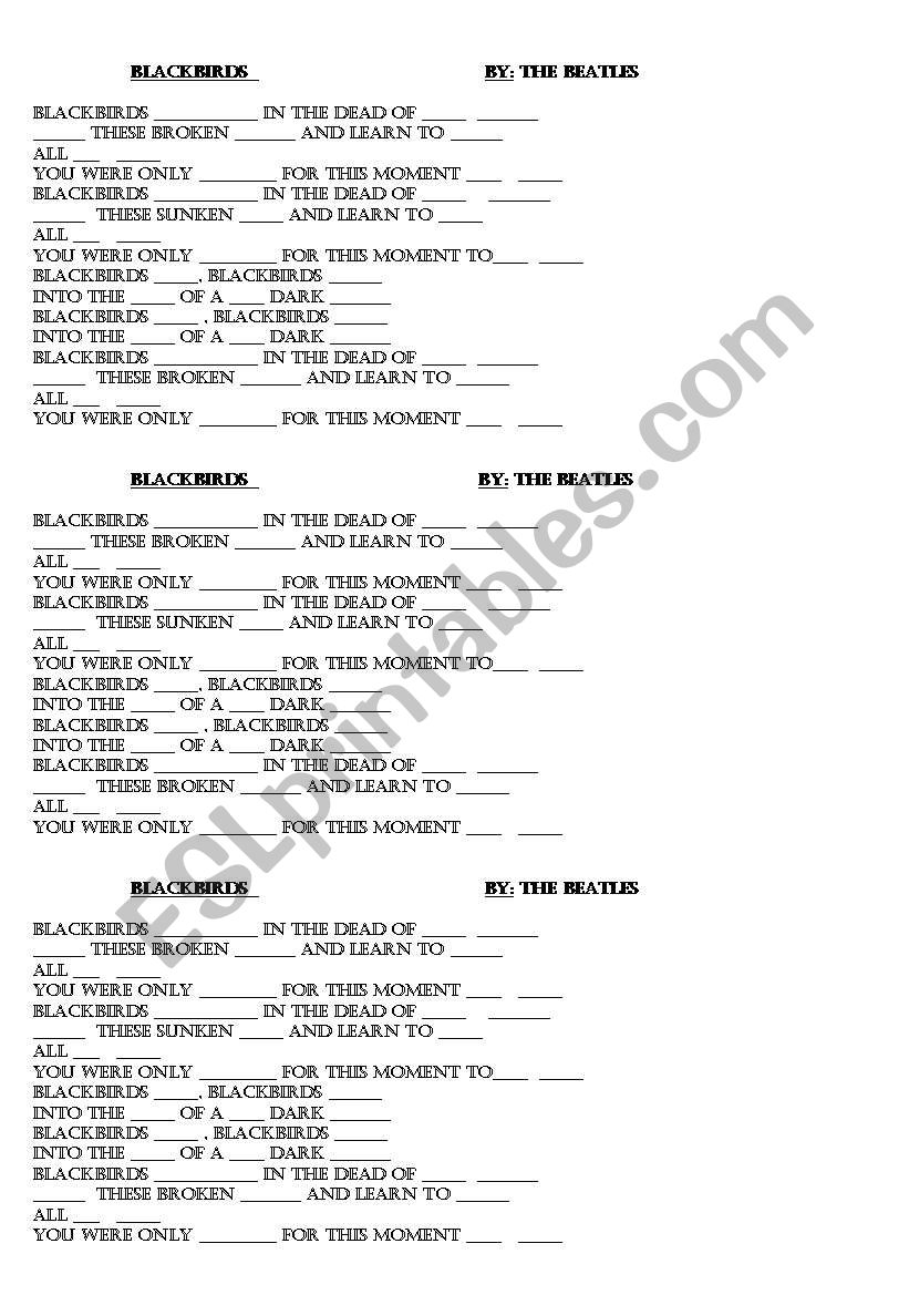 blackbirds worksheet