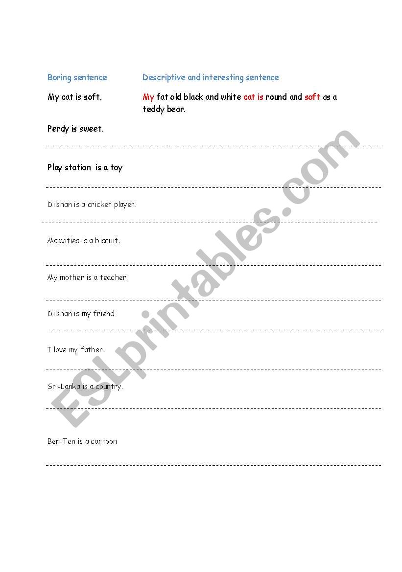 Descriptive writing worksheet