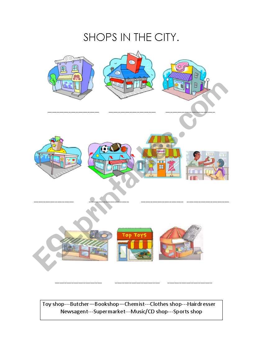 Shops in the city worksheet