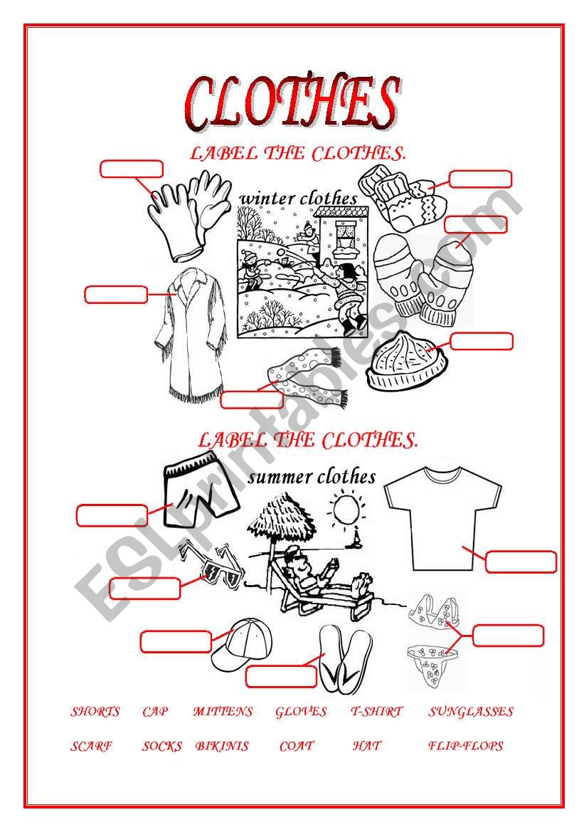 winter and summer clothes worksheet