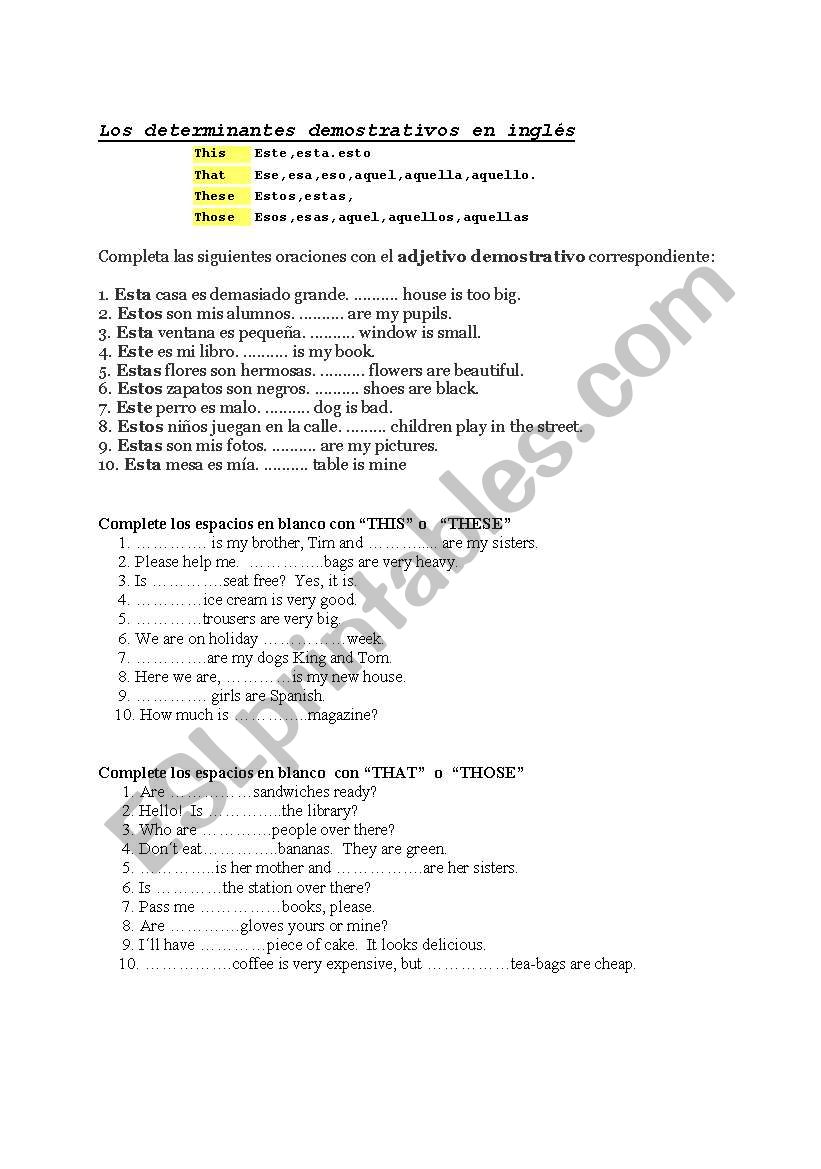 demonstratives worksheet